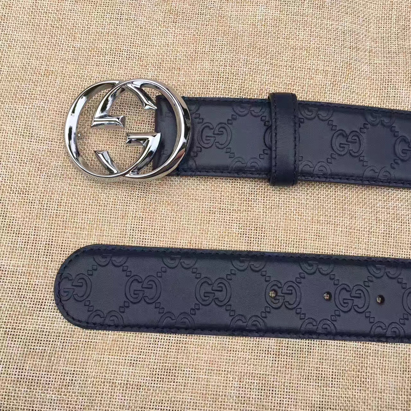 411924 Gucci雙G帶扣油蠟皮壓花磨砂地皮腰帶 Gucci皮帶