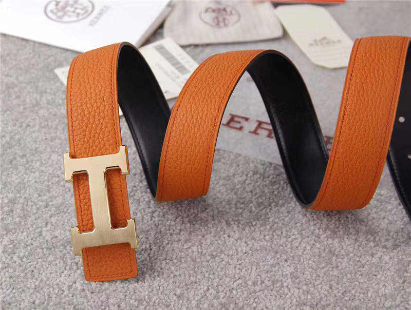 愛馬仕腰帶 Hermès 愛馬仕原單腰帶 經(jīng)典H拉絲扣頭 海外進(jìn)口荔枝紋帶條 橙色