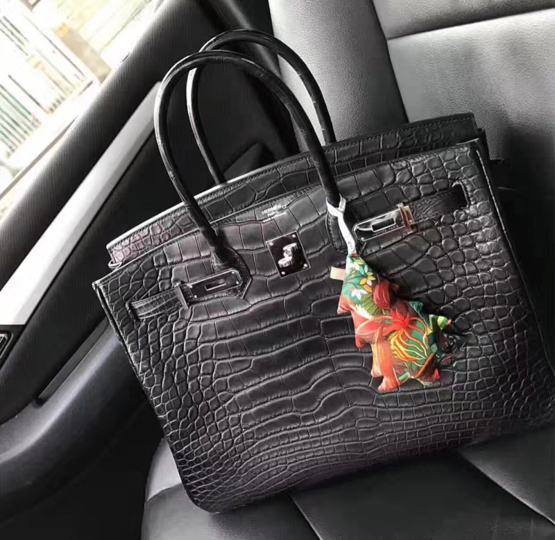 愛馬仕手提包 Hermes Birkin系列 鉑金包 純手工定制版 30cm 鱷魚皮 黑色