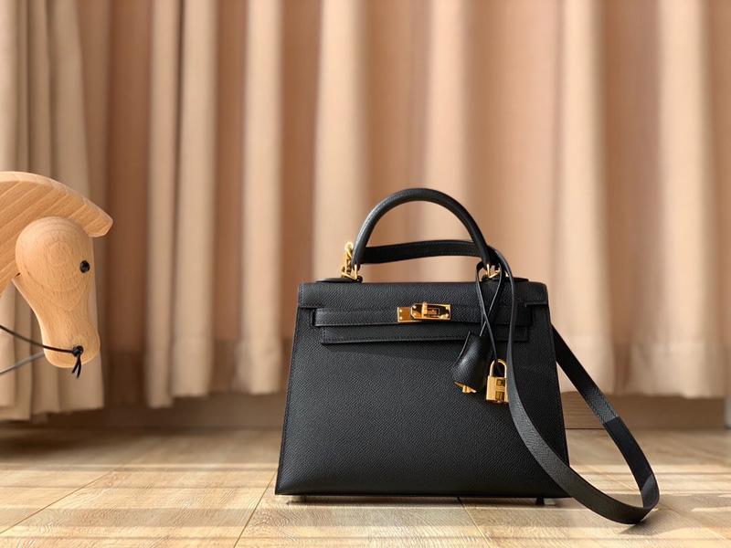 Hermes Kelly系列 愛馬仕凱莉包 純手工定制版 25cm epsom皮手掌紋 黑色