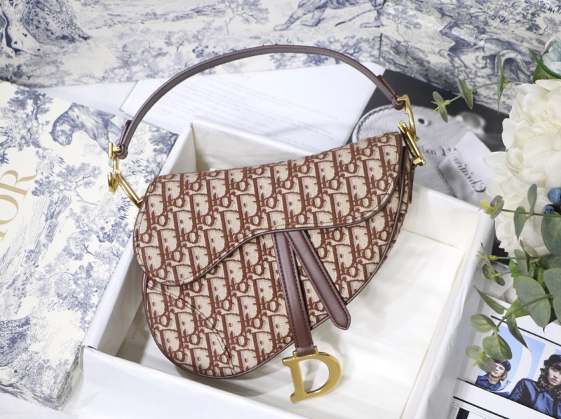 M0446 Dior Saddle手提包 棕色天鵝絨 Oblique 印花馬鞍包