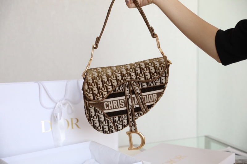 M0446 Dior Saddle手提包 棕色天鵝絨 Oblique 印花馬鞍包