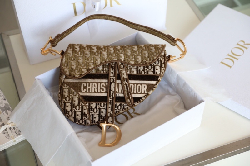 M0446 Dior Saddle手提包 棕色天鵝絨 Oblique 印花馬鞍包