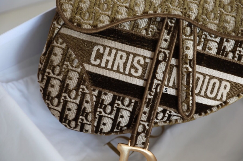 M0446 Dior Saddle手提包 棕色天鵝絨 Oblique 印花馬鞍包