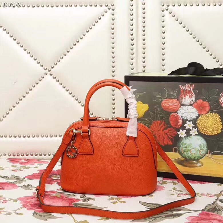 449661 Gucci女包 荔枝紋牛皮 手提斜跨 貝殼包 橙色