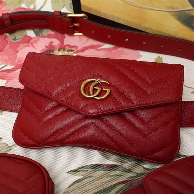 524597 GG Marmont系列 絎縫 新款 三合一雙G 腰包 紅色