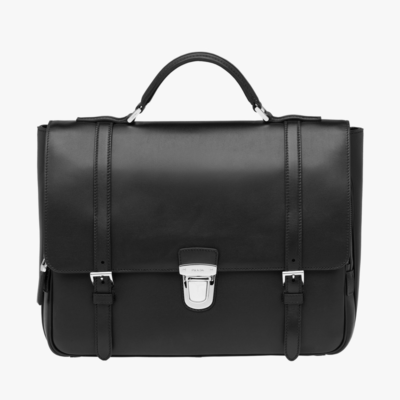 2VB004 Prada普拉達男包 Prada男士公文包 普拉達小牛皮手提單肩包 黑色