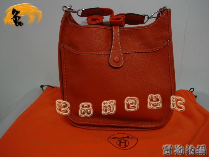 Hermes Evelyne系列 時尚女士斜挎包 經典荔枝紋 Hermes經典款 橙色
