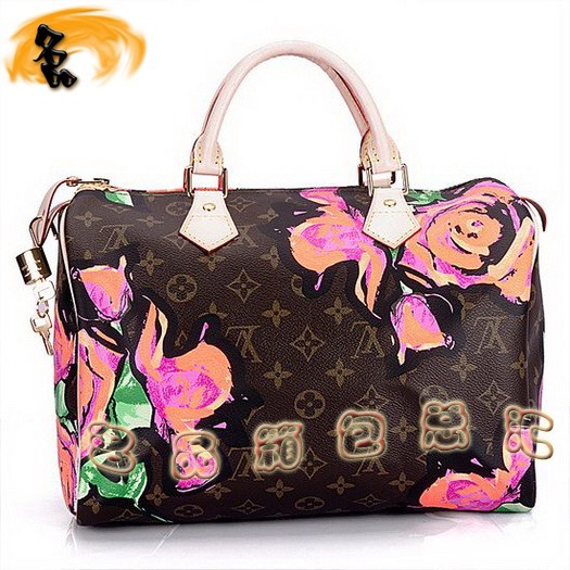 M48610 LV限量版 Speedy系列 玫瑰花涂鴉女包 LV手提包 LV枕頭包