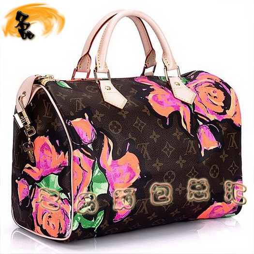 M48610 LV限量版 Speedy系列 玫瑰花涂鴉女包 LV手提包 LV枕頭包