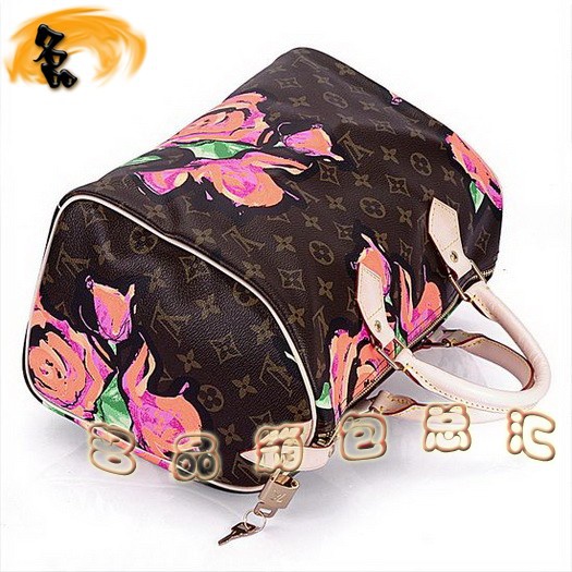 M48610 LV限量版 Speedy系列 玫瑰花涂鴉女包 LV手提包 LV枕頭包