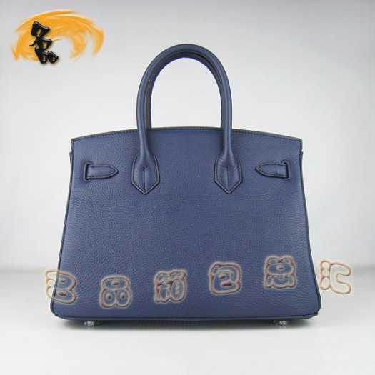 6088 Hermes專柜品質 Hermes荔枝紋 女包 手提包 深藍色 Birkin 鉑金包 30 Birkin