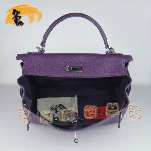 6108 Hermes Kelly Bag 凱莉包 Hermes最新款 紫色荔枝紋 時尚牛皮女士 斜挎手提包