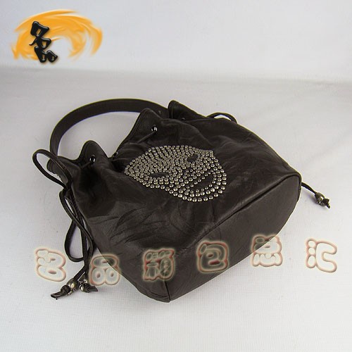 80039 THOMAS WYLDE托馬斯 最新款水桶包 深啡色全皮手提包 骷髏頭單肩包