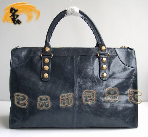 084334B 經典款寶藍色牛皮時尚女包 BALENCIAGA巴黎世家 機車包 手提包