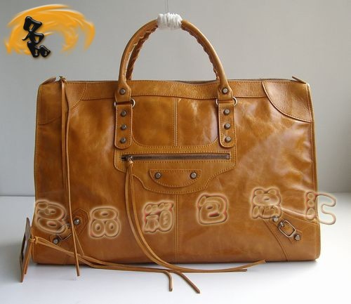 084334 BALENCIAGA巴黎世家 新款淺啡色牛皮時尚女士手提包 經典款機車包