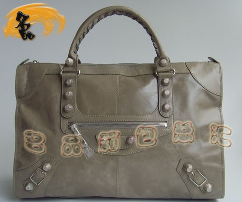 084334A 經典款女士手提包 巴黎世家時尚灰色牛皮女士手挽包 BALENCIAGA機車包