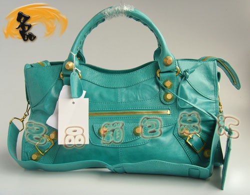 084328B BALENCIAGA 時尚女士藍色牛皮手提包 經典款機車包 新款女士斜挎包