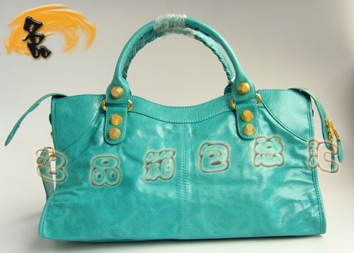 084328B BALENCIAGA 時尚女士藍色牛皮手提包 經典款機車包 新款女士斜挎包