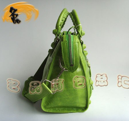 084832 超A新款綠色牛皮時尚手提包 BLENCIAGA 經典款機車包 巴黎世家斜挎包