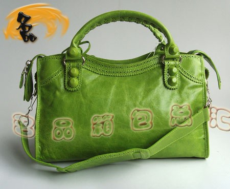 084832 超A新款綠色牛皮時尚手提包 BLENCIAGA 經典款機車包 巴黎世家斜挎包