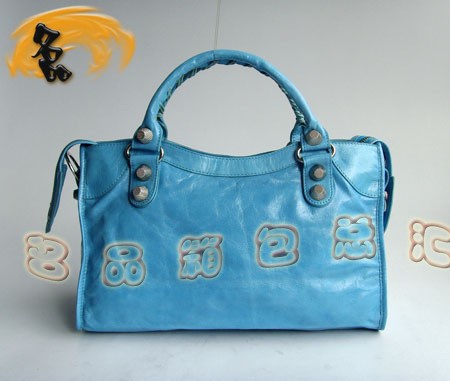 084332A BLENCIAGA藍色牛皮時尚女士手提包 巴黎世家機車包 BLENCIAGA斜挎包