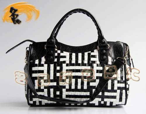084332 BLENCIAGA新款黑白編織手袋 BLENCIAGA機(jī)車包 斜挎包 經(jīng)典女士手提包