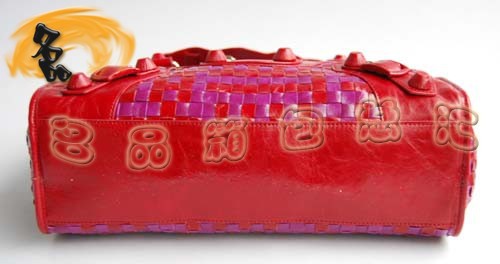 084332 BLENCIAGA新款紅配紫色牛皮編織手提包 巴黎世家機車包 經(jīng)典款斜挎包