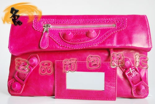 084351 巴黎世家經典晚宴包 BLENCIAGA新款桃紅色牛皮花邊時尚女士手拿包