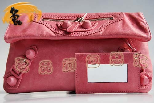 084351S BLENCIAGA新款女包 粉紅色牛皮花邊女士手拿包 BLENCIAGA晚宴包