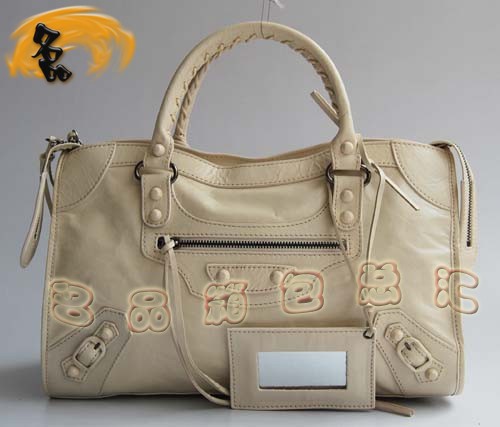 084332 正品品質 BLENCIAGA米白色牛皮時尚女士斜挎包 巴黎世家機車包 手提包