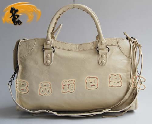 084332 正品品質 BLENCIAGA米白色牛皮時尚女士斜挎包 巴黎世家機車包 手提包
