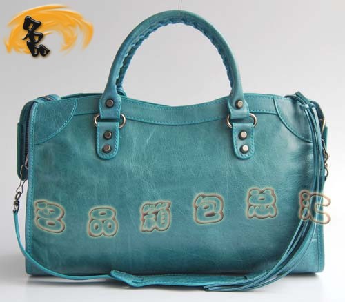 084332 BLENCIAGA最新手提包 寶藍色牛皮時尚女包 BLENCIAGA機車包