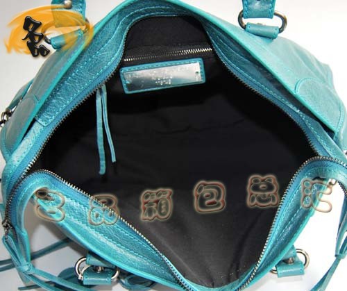 084332 BLENCIAGA最新手提包 寶藍色牛皮時尚女包 BLENCIAGA機車包