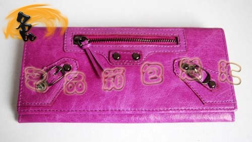 09006 熱賣新款時尚女士錢包 BALENCIAGA粉紅色牛皮錢包 巴黎世家長款錢夾