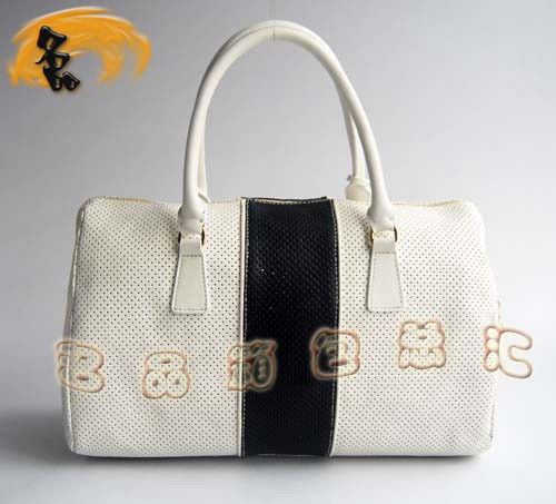 29144 Prada時尚女包 普拉達奢華明星網孔真皮手提包 十色可選 白配黑