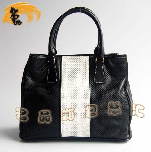 29150 Prada手提包 新款上市 普拉達經典款網孔皮時尚休閑女包 黑配白