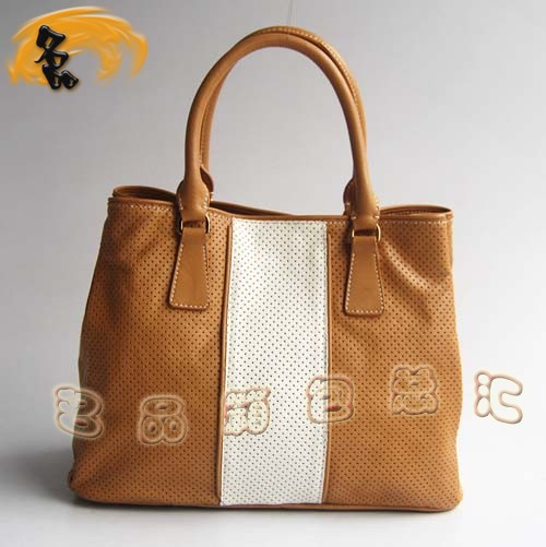 29150 Prada手提包 新款上市 普拉達經典款網孔皮時尚休閑女包 杏配白