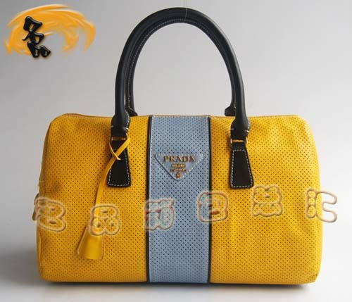 29144 Prada時尚女包 普拉達奢華明星網(wǎng)孔真皮手提包 十色可選 黃配藍