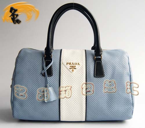29144 Prada時尚女包 普拉達奢華明星網孔真皮手提包 十色可選 藍配白