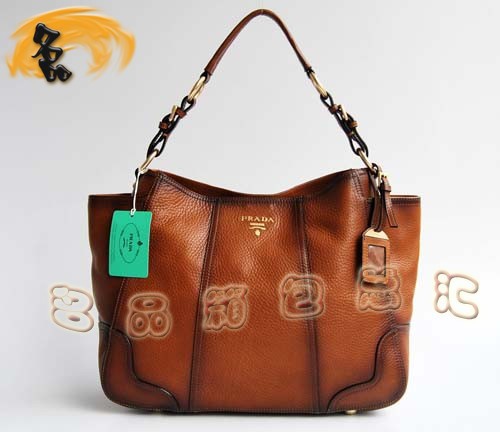 80041 Prada單肩包 Prada最新款高檔牛皮女包 Prada手提 手挽包 淺啡色
