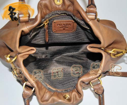 80043 普拉達熱賣新款牛皮兩用女包 Prada手提包 Prada斜挎包 土黃色