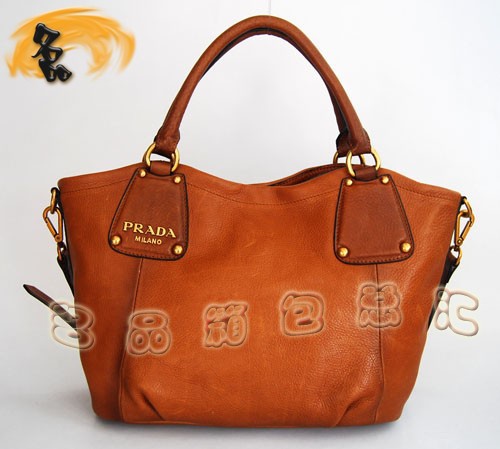 80057 正品品質 Prada新款全皮斜挎包 普拉達手提包 Prada女包 淺啡色