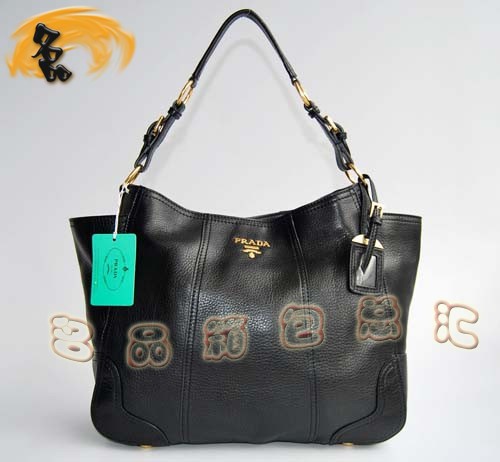 80041 Prada單肩包 Prada最新款高檔牛皮女包 Prada手提 手挽包 黑色