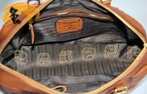 80044 普拉達新款高檔牛皮女包 Prada手提包 Prada斜挎包 淺啡色