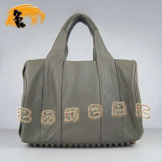 63460 熱賣新款明星酷炫 Alexander Wang/亞利山大王 鉚釘手提包 銀灰色