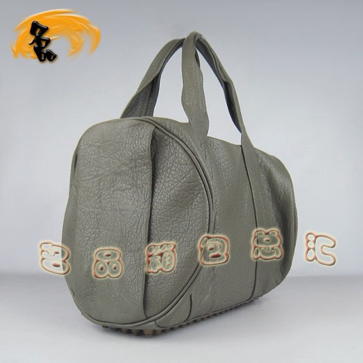 63460 熱賣新款明星酷炫 Alexander Wang/亞利山大王 鉚釘手提包 銀灰色