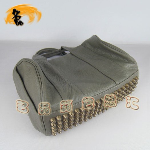 63460 熱賣新款明星酷炫 Alexander Wang/亞利山大王 鉚釘手提包 銀灰色