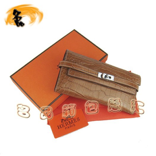 H009 愛(ài)馬仕錢(qián)包 Hermes 鱷魚(yú)紋時(shí)尚女士手拿包 Hermes Kelly系列 淺啡色