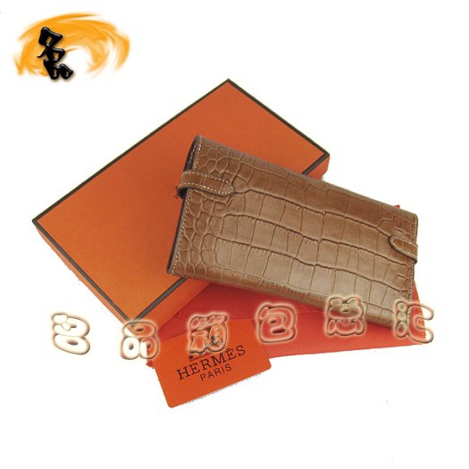 H009 愛(ài)馬仕錢(qián)包 Hermes 鱷魚(yú)紋時(shí)尚女士手拿包 Hermes Kelly系列 淺啡色